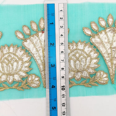 Blue Tissue Fabric Lace Trim with Gota Patti Embroidery, Foiled Embroidery in Silver, Sari Border Trim By Yard Decorative Trim Craft Lace
